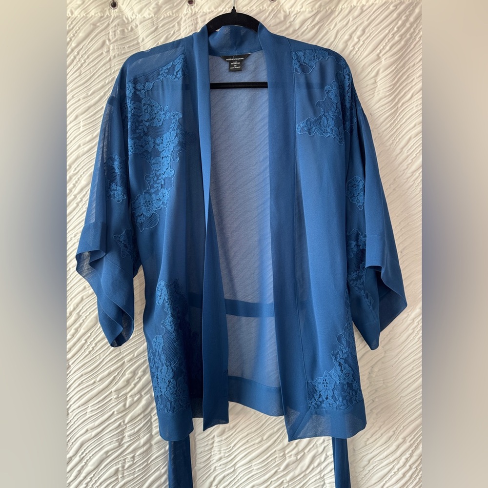 Moda International Blue Plush Robe with Tie Belt